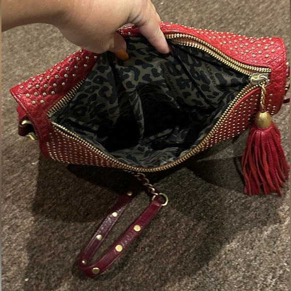 REBECCA MINKOFF Red Multi Zipper Chain strap Studs Shoulder Bag Purse - Picture 8 of 8